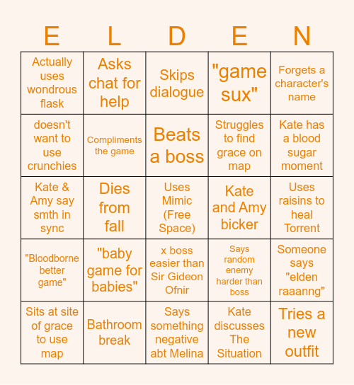 Elden Ring Bingo (Amy's Version) Bingo Card