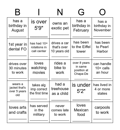 Untitled Bingo Card
