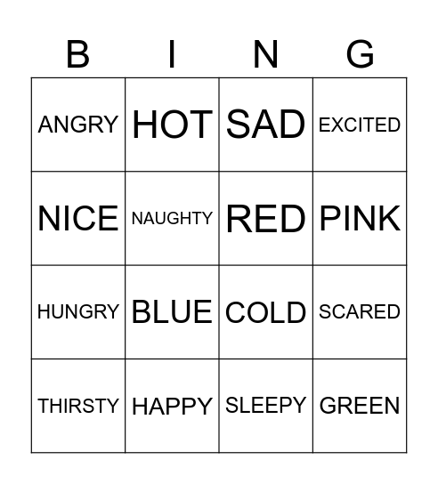 FEELINGS Bingo Card