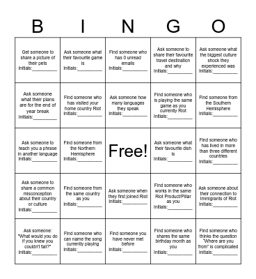 Immigrants of Riot Social Bingo Card