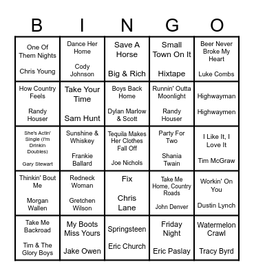 COUNTRY Bingo Card