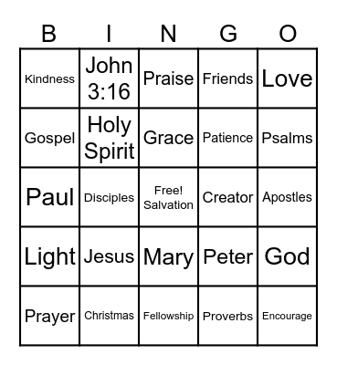 IHS Bible Club Bingo Card