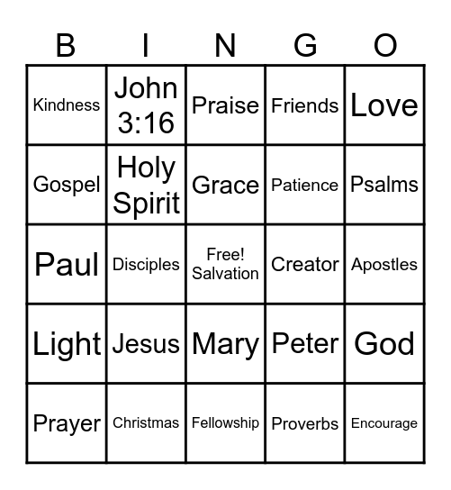 IHS Bible Club Bingo Card