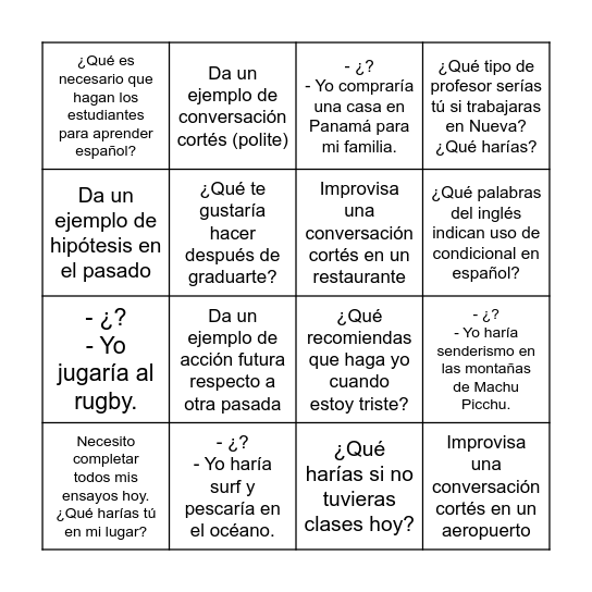 Práctica de Condicional Bingo Card