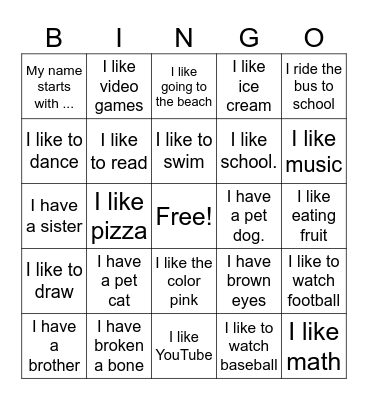 Find a Friend Bingo Card