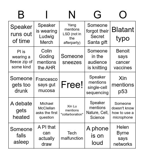 Ludwig Retreat Students' Bingo Card