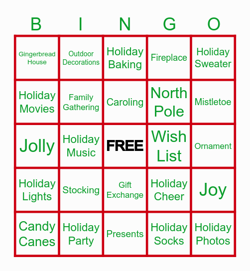 Holiday Bingo Card