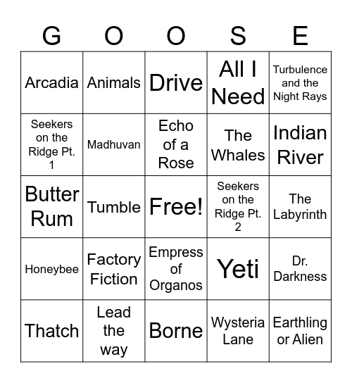 Goosemas '23 Bingo Card