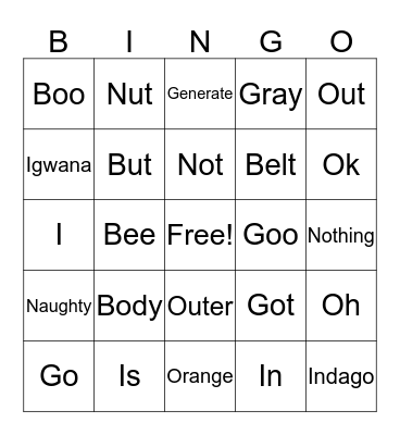 words Bingo Card