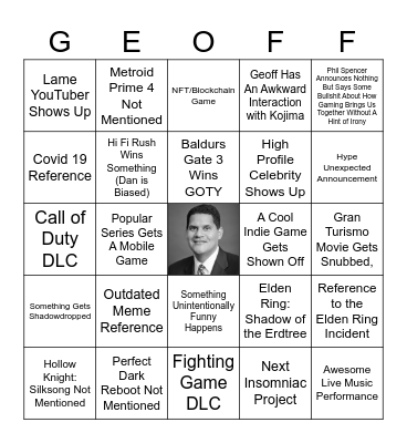 Game Awards 2023 Bingo Card