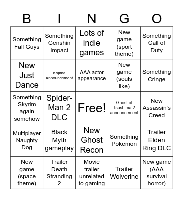 Game Awards 2023! Bingo Card