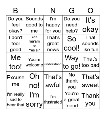 Appropriate Response BINGO Card