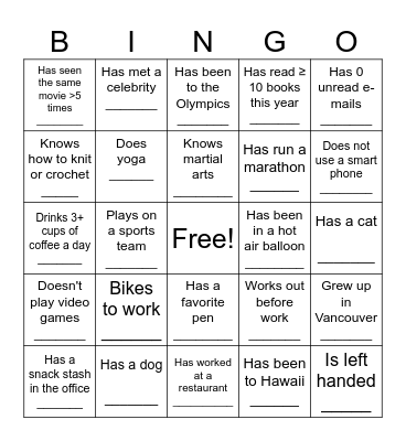Mingle Bingo Card