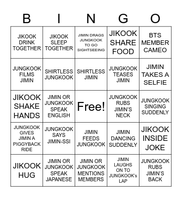 JK & JM TRAVEL VLOG Bingo Card