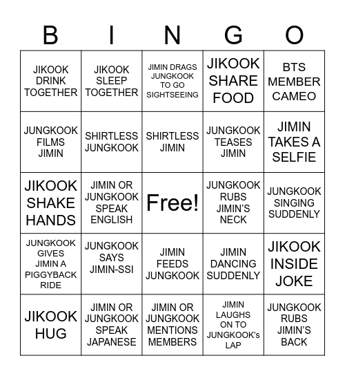 JK & JM TRAVEL VLOG Bingo Card