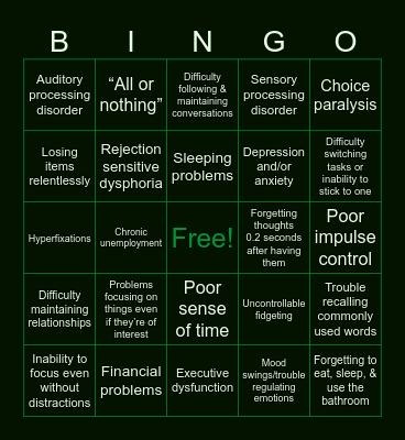 The ADHD Bingo Card