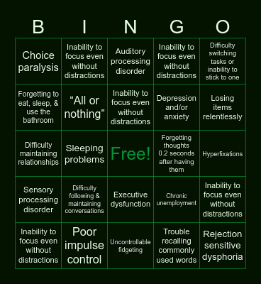The ADHD Bingo Card