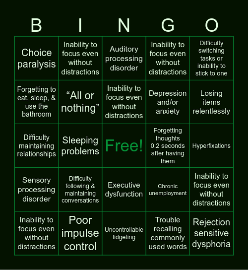 The ADHD Bingo Card