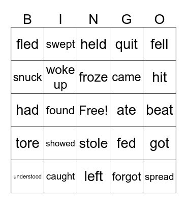 Irregular Past Tense Verbs Bingo Card