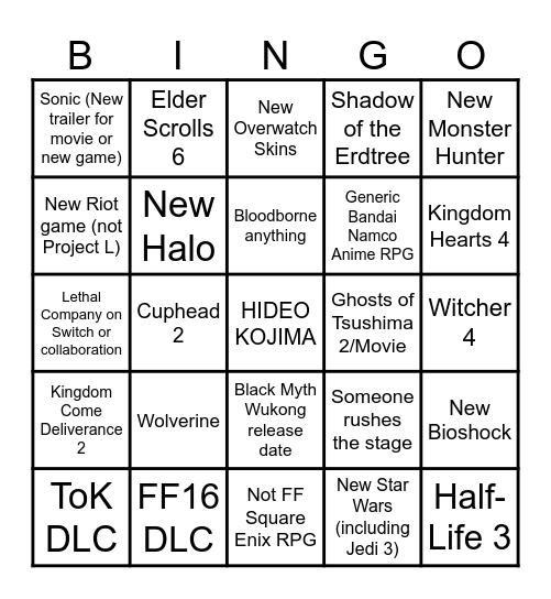 TGA 2023 Bingo Card