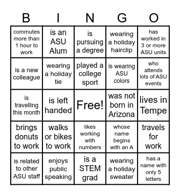 Provost Staff Bingo...find someone who Bingo Card