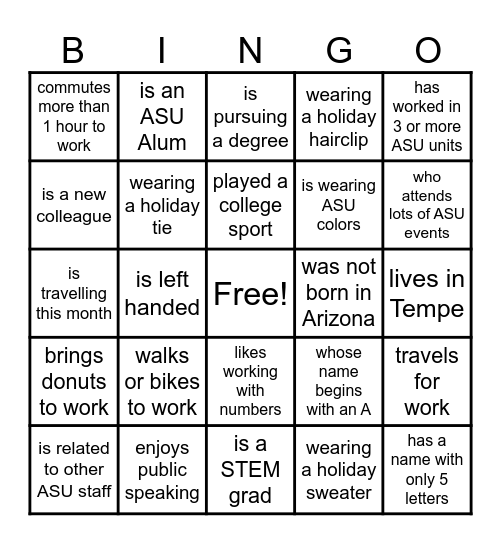 Provost Staff Bingo...find someone who Bingo Card