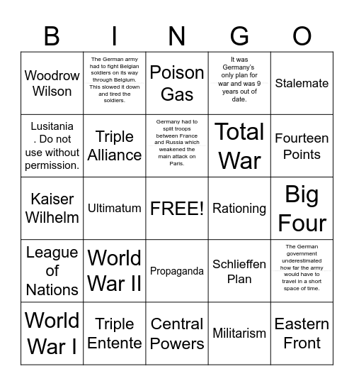 World War History Bingo Card