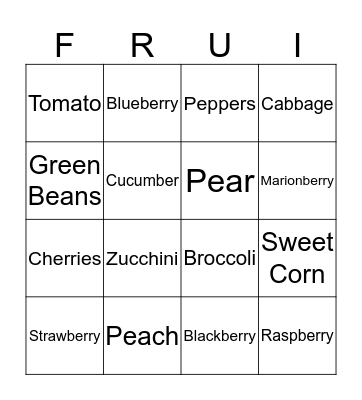 Seasonal Fruit / Vegetable Bingo Card