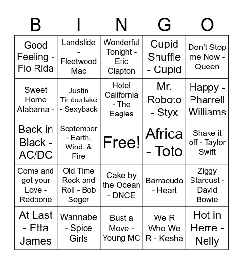 Music Round 2 Bingo Card