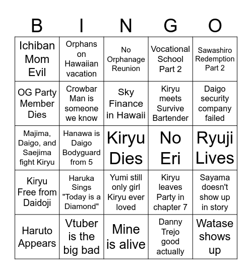 Yakuza 8 Bingo Card