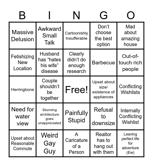 House Hunters Bingo Card