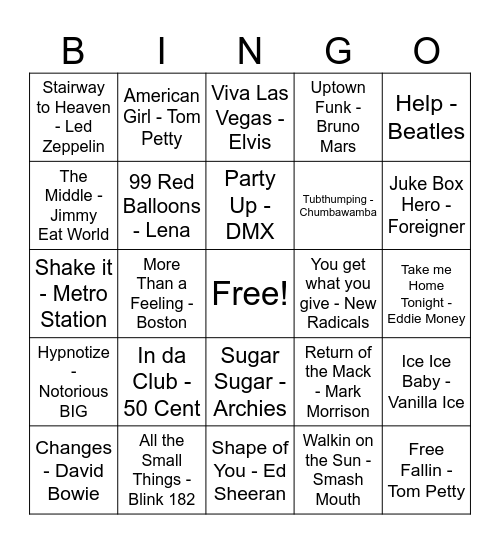 Music Round 3 Bingo Card