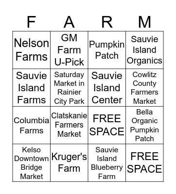 Farmers Market Bingo Card