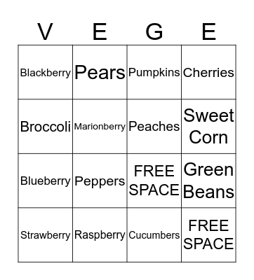 Seasonal Fruits / Veg BINGO Card