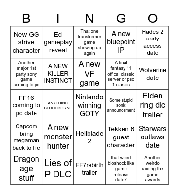 The Gameawards Bingo Card