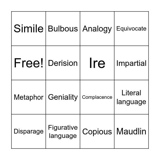 Vocab 13 Bingo Card