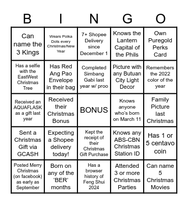 CHRISTMAS BINGO (EastWest Edition) Bingo Card