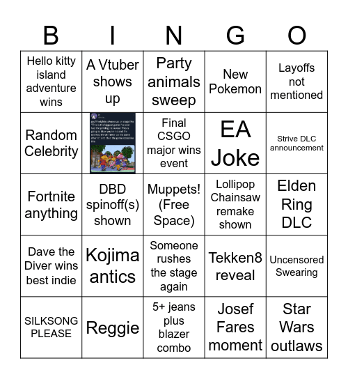 Game Awards Bingo Card