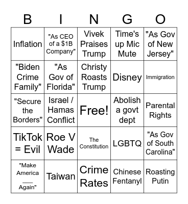 GOP Debate Bingo Card