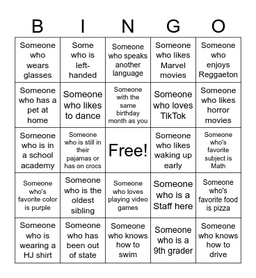 HJ Bingo Card