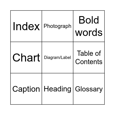 Text Feature Game Bingo Card