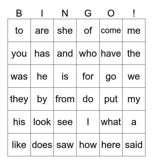 Red Words Bingo Card