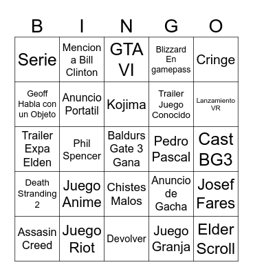 Goty 2023 Bingo Card