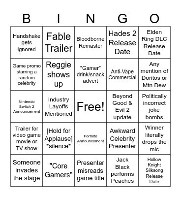 The Game Awards 2023 Bingo Card