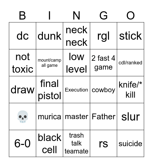 Gunfight 3 v3 bingo Card