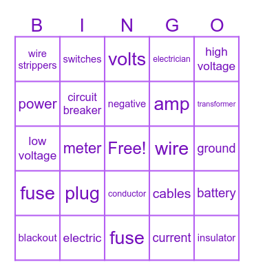 Electrical Terms Bingo Card