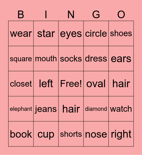 Vocabulary Bingo Card