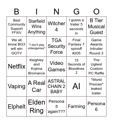 EriEri TGA Bingo 2023 Bingo Card