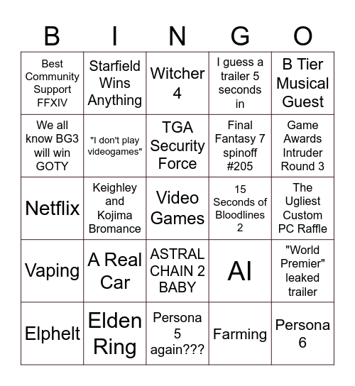 EriEri TGA Bingo 2023 Bingo Card