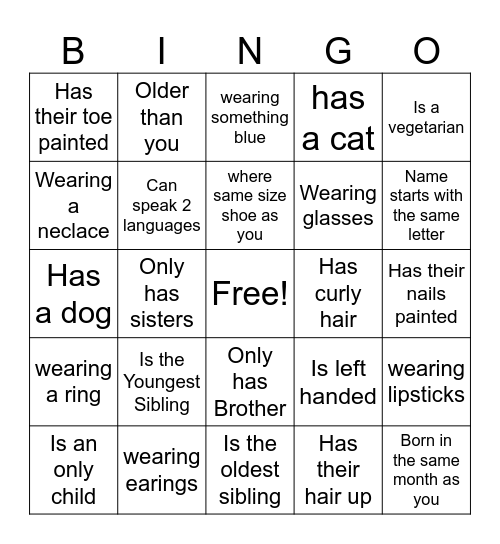 Getting to Know You Bingo Card